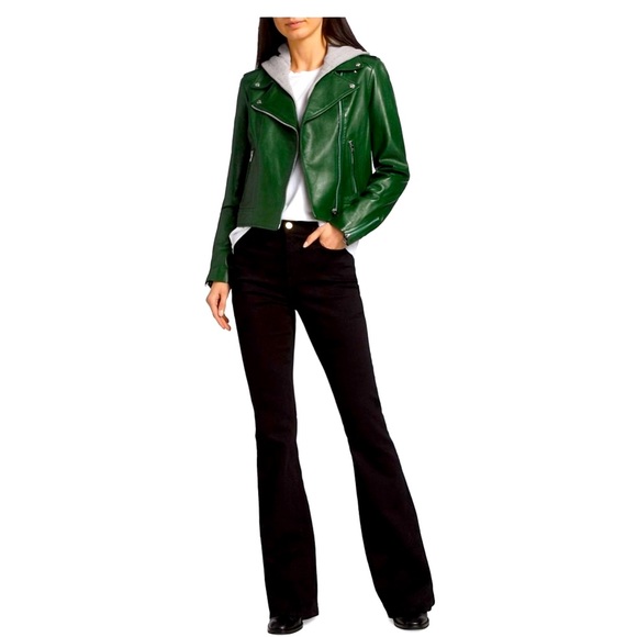 - NWT LAMARQUE Holy Hooded Lambskin Leather Biker Jacket. Bottle Green SZ SMALL - Picture 2 of 16